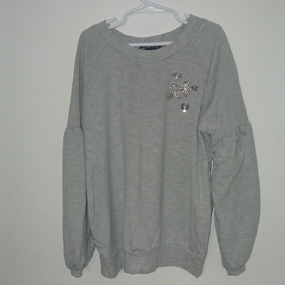 Sequin Hearts Gray Knit Top
